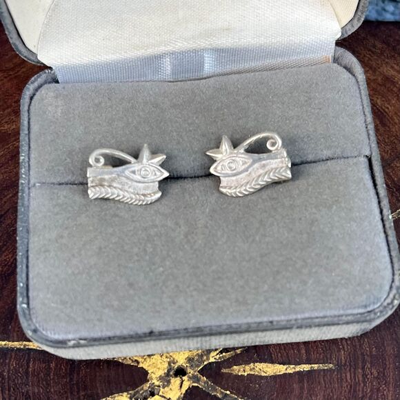 Eye of Horus Studs Earrings Egypqtian Sterling Silver Jewelry Unisex - Picture 1 of 8